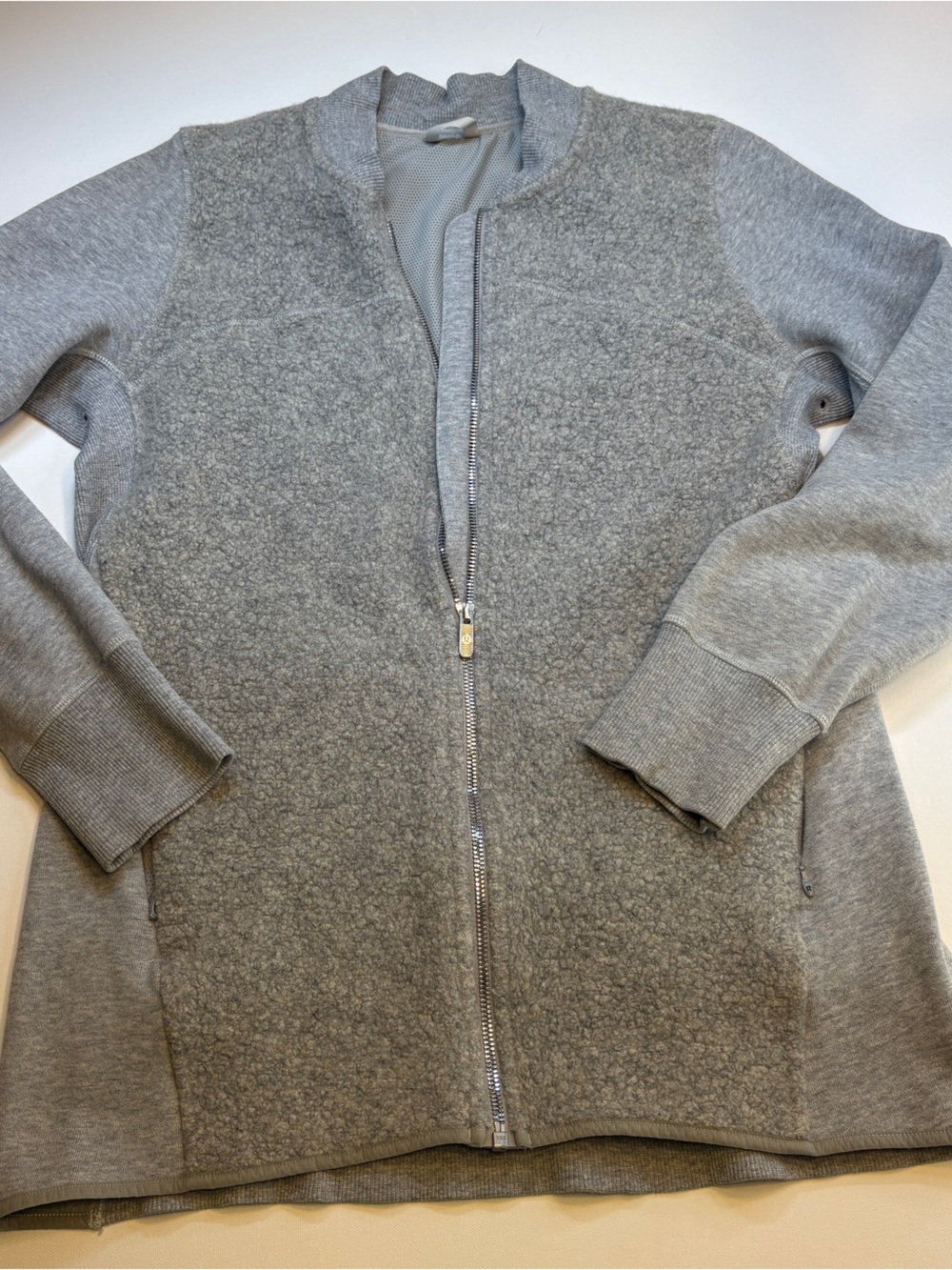 Lululemon Gray Full-Zip Mixed-Media Bomber Jacket - Women’s 10